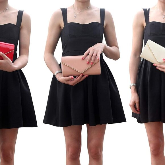 Patent Leather Envelope Clutch Purse Shiny Candy Foldover Clutch Evening Bag for - Picture 8 of 9